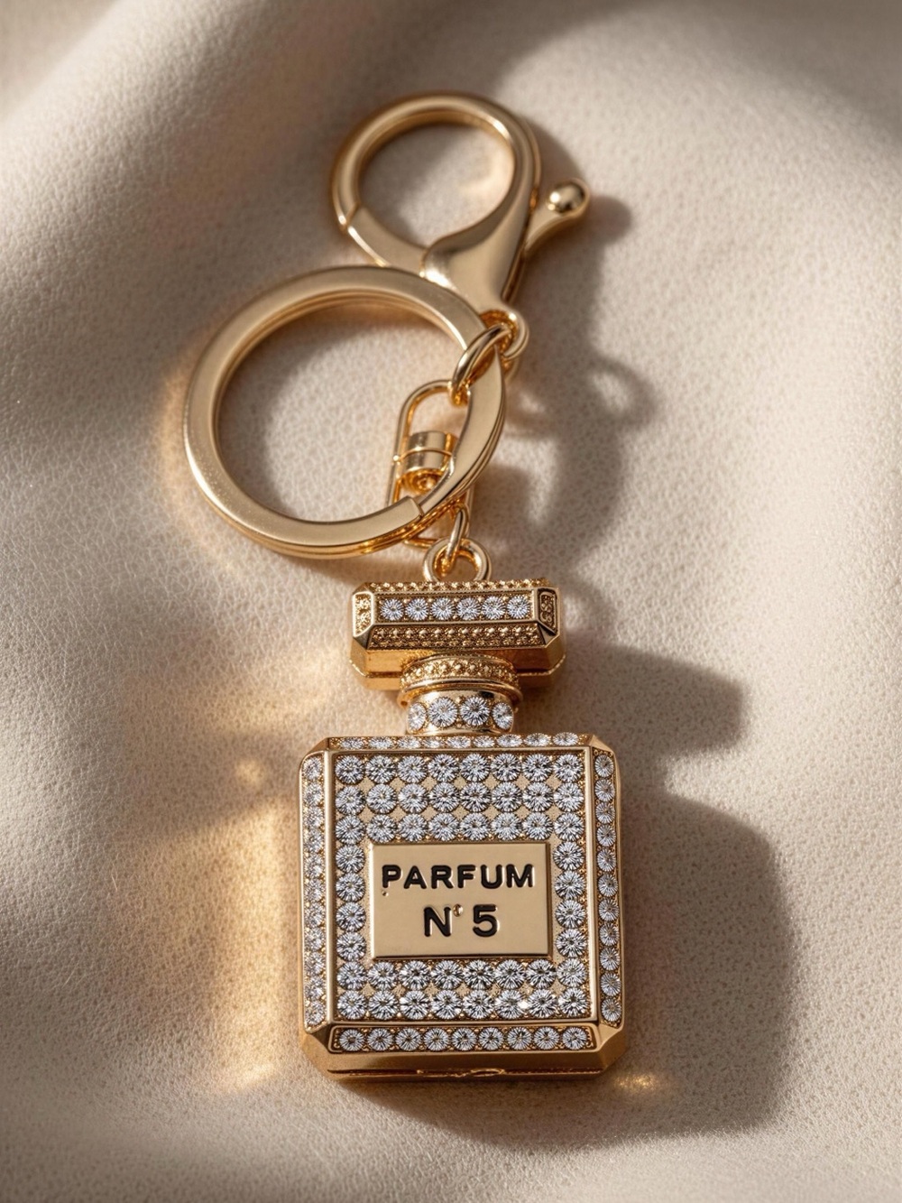 Cute and Trendy Parfum No.5 Bag Charm/Key Chain Clear Crystal and Gold Tone